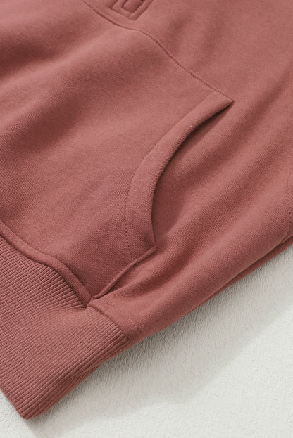 Brown Zip Up Stand Collar Thumbhole Sleeve Sweatshirt