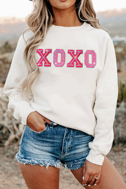 Black Valentine Shiny XOXO Letter Graphic Sweatshirt