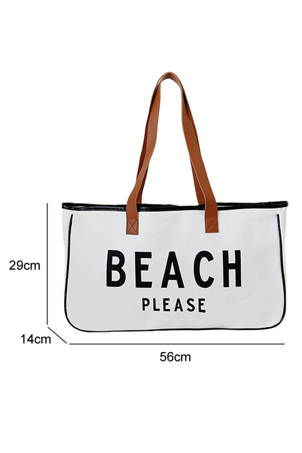 Bright White BEACH PLEASE Print Large Canvas Tote Bag