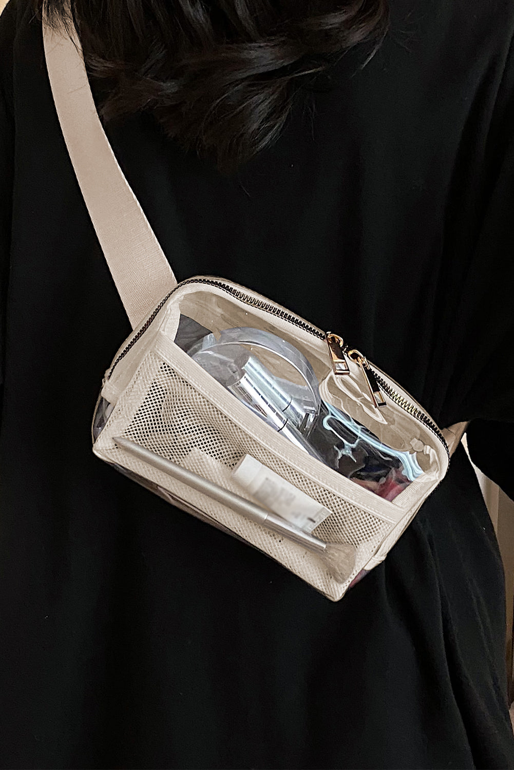 Bright White Adjustable Straps Zipper Clear Waist Bag