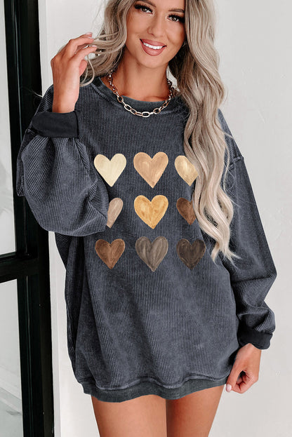 Gray Corded Valentine Heart Shape Graphic Sweatshirt