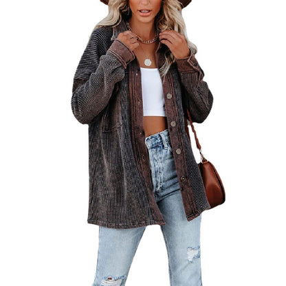 Lapel Single-row Long-sleeved Women's Sweater Coat