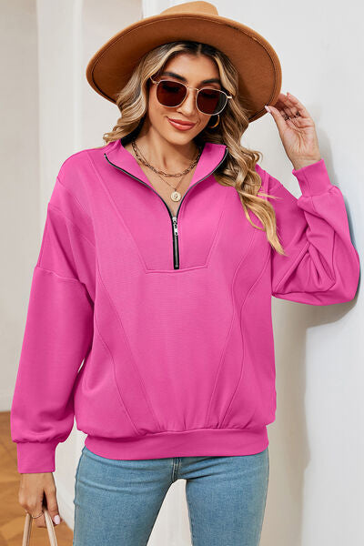 Half Zip Dropped Shoulder Sweatshirt