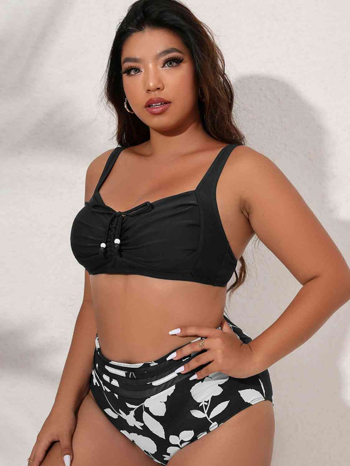 Plus Size Printed Gathered Detail Bikini Set