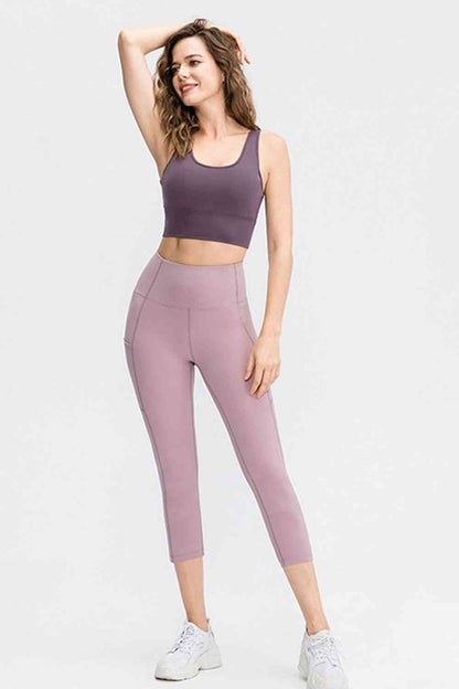 Wide Waistband Cropped Active Leggings with Pockets