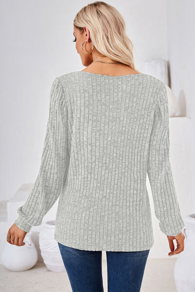 Ribbed Square Neck Long Sleeve T-Shirt