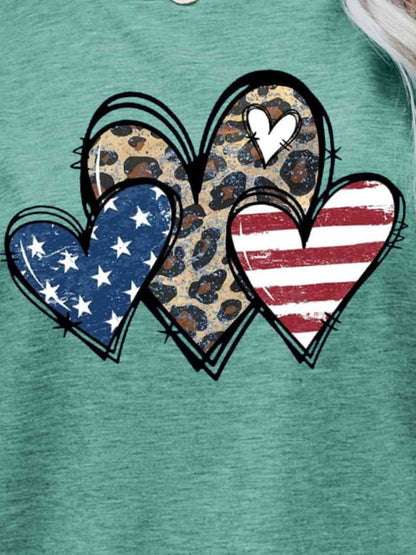 US Flag Leopard Heart Graphic Tee