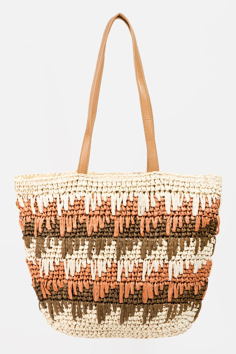 Fame Straw Braided Striped Tote Bag