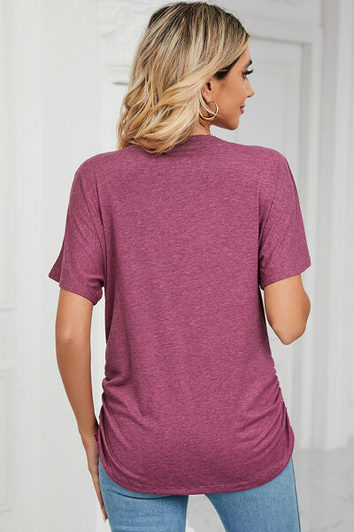 Ruched V-Neck Short Sleeve T-Shirt