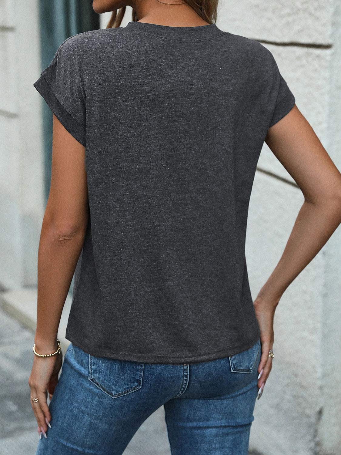 Half Button Round Neck T-Shirt