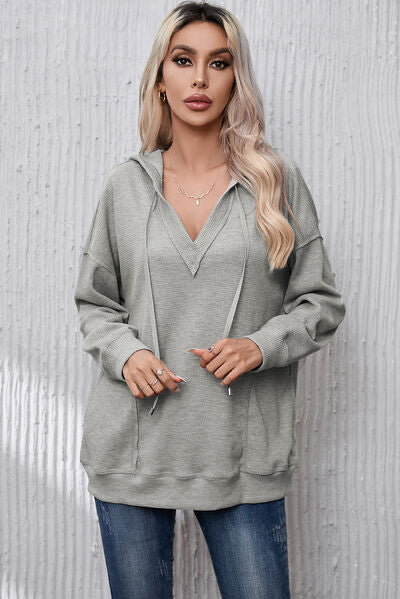 Drawstring Pocketed Dropped Shoulder Hoodie