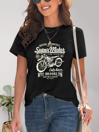 Motorcycle Graphic Round Neck T-Shirt