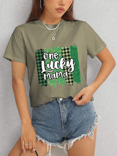 ONE LUCKY MAMA Round Neck T-Shirt