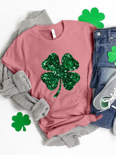 Lucky Clover Sequin Round Neck T-Shirt