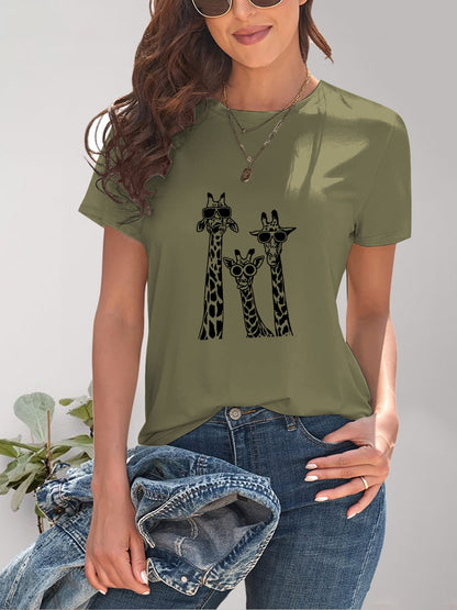 Giraffe Graphic Round Neck T-Shirt