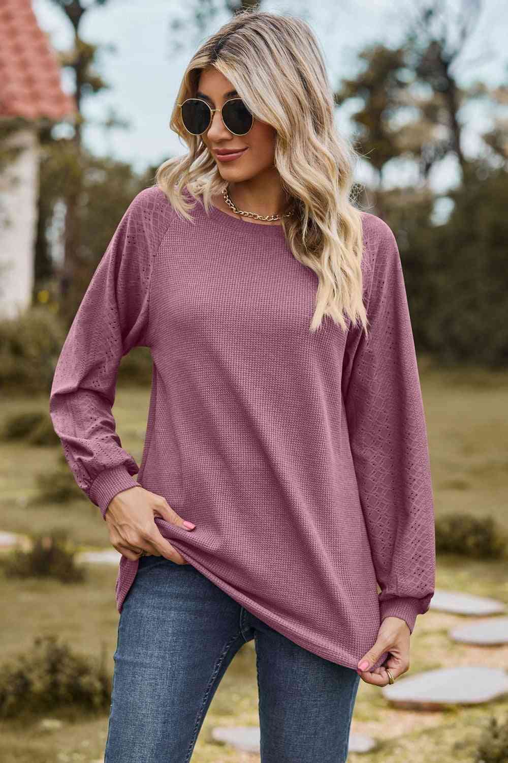 Round Neck Raglan Sleeve Sweatshirt