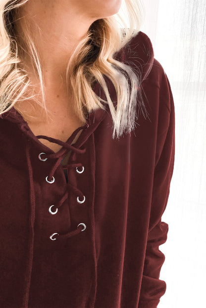 Lace-Up Dropped Shoulder Hoodie